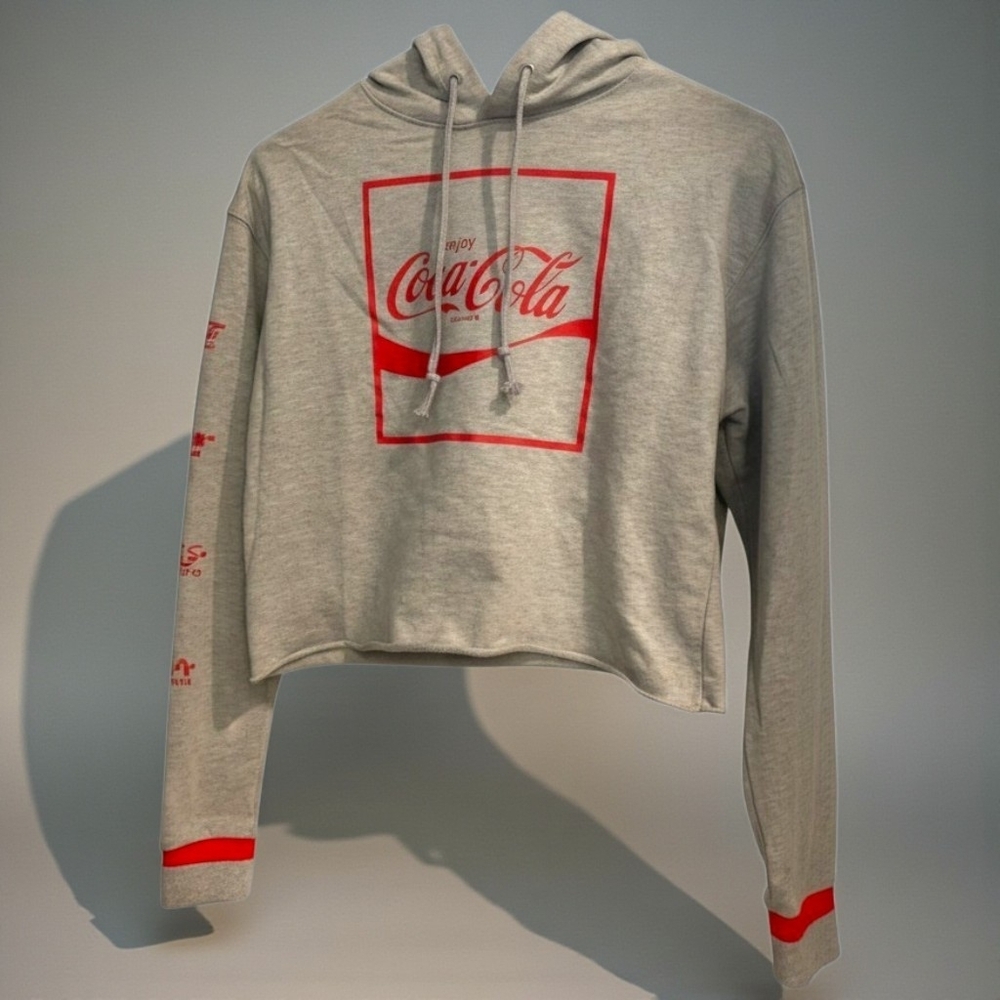 NEW Coca-Cola Gray Cropped Hoodie Size M